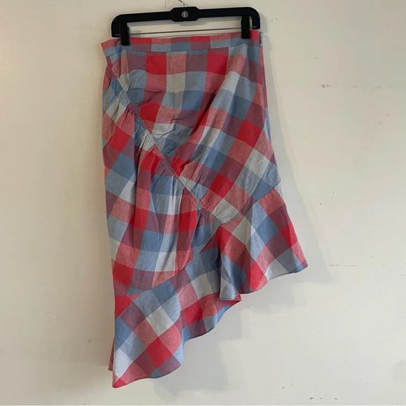 Parker Astrid Asymmetric Skirt Red and Blue Plaid Skirt 33153 - Picture 3 of 7